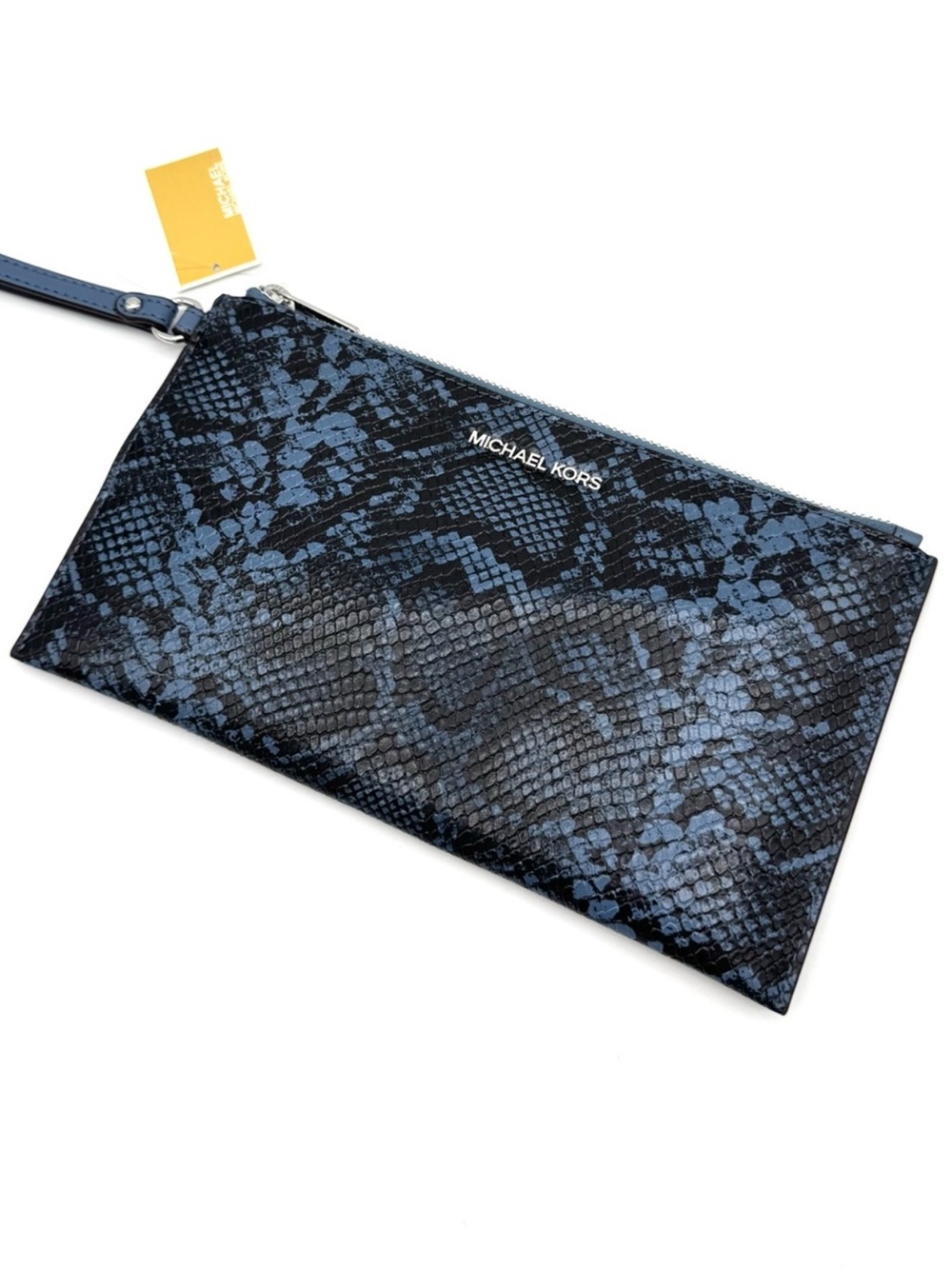Michael Kors Large Jet Set Travel Snakeskin TZ Wristlet Denim - Picture 1 of 6
